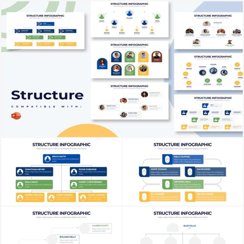 简洁浅色结构图PPT信息图形素材Structure Powerpoint Infographics
