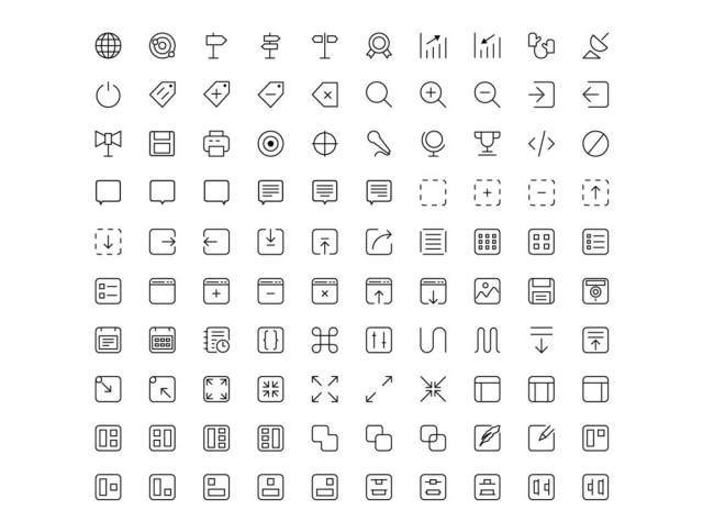 广泛的线性图标库集，1430个线性图标