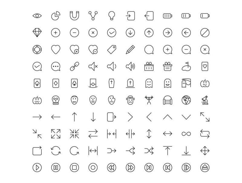 广泛的线性图标库集，1430个线性图标