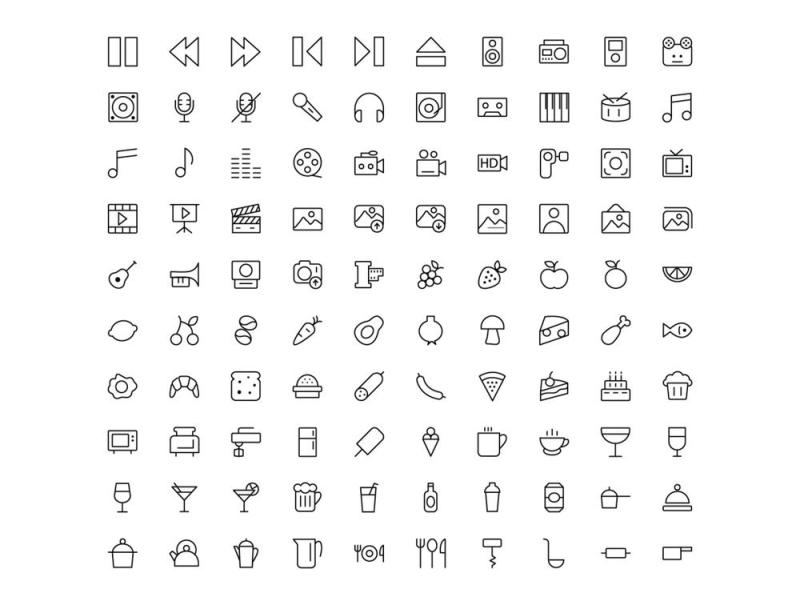 广泛的线性图标库集，1430个线性图标