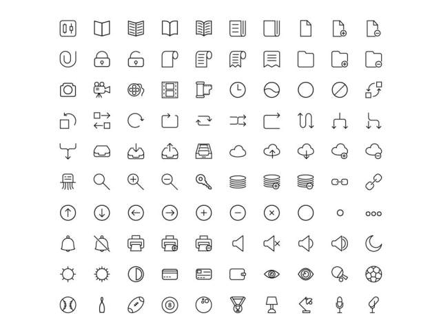 广泛的线性图标库集，1430个线性图标