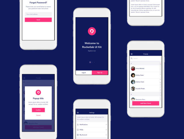 25 iOS屏幕UI工具包专为Sketch。，Rocketlab UI工具包而设计