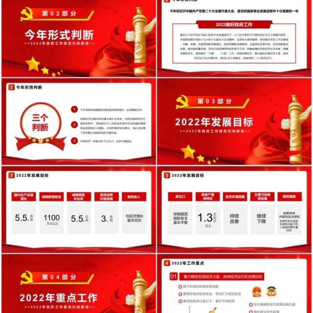 聚焦两会2022年政府工作报告归纳解读PPT模板 聚焦两会2022年政府工作报告归纳解读PPT模板