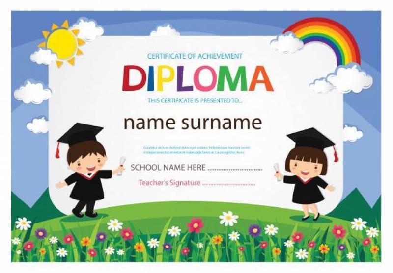 Kids Diploma certificate colorful background design template