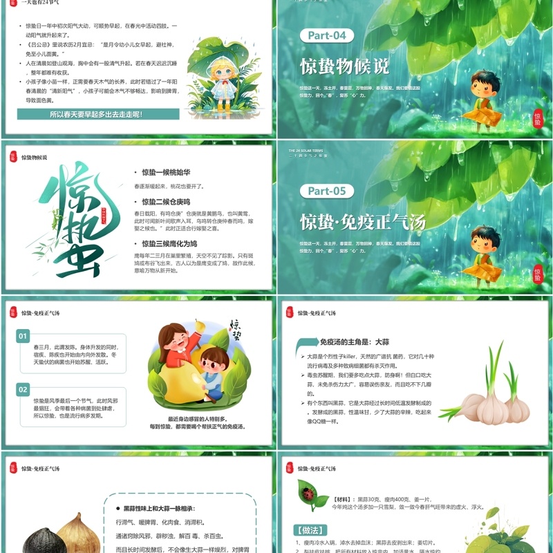 绿色插画风二十四传统节气之惊蛰PPT模板