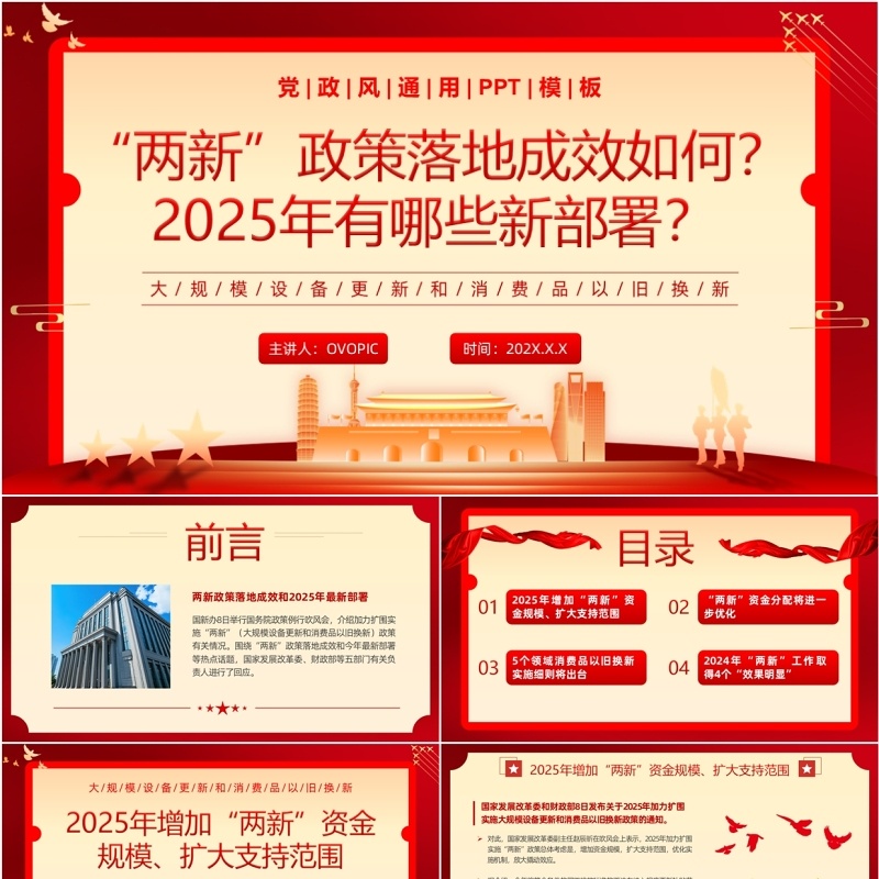 红色简约风两新政策落地成效PPT模板