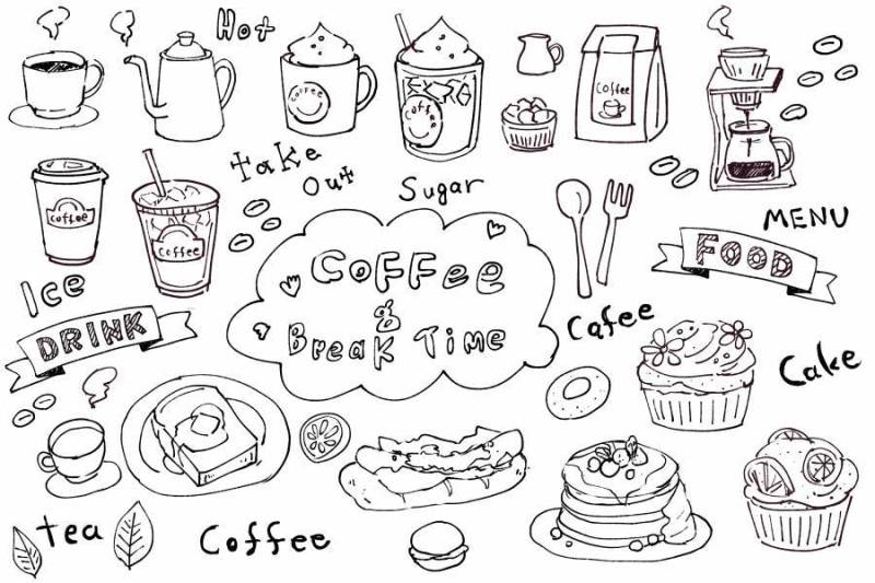 什锦的手绘咖啡馆的插图