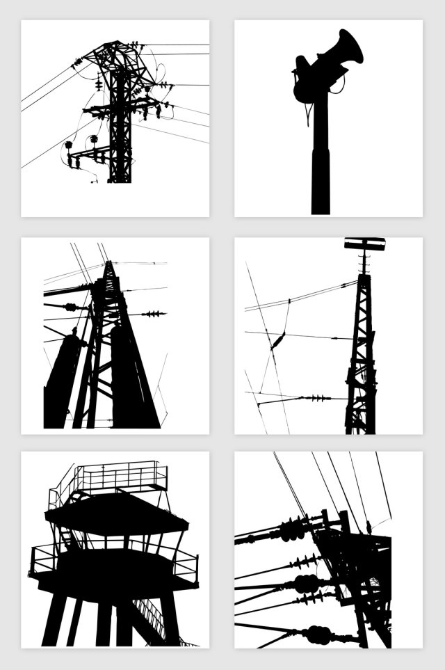 输电架设线路剪影矢量素材