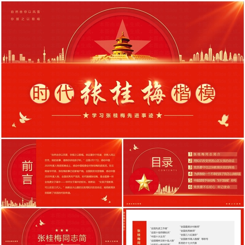 红色简约风学习时代楷模张桂梅先进事迹PPT模板
