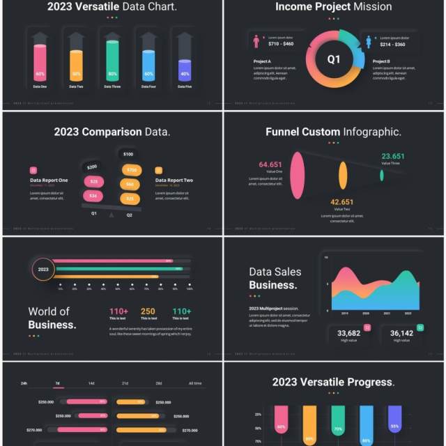 深色创意国外信息图形图表PPT模板幻灯片演示2023 Versatile Infographic Custom Dark 深色创意国外信息图形图表PPT模板幻灯片演示2023 Versatile Infographic Custom Dark