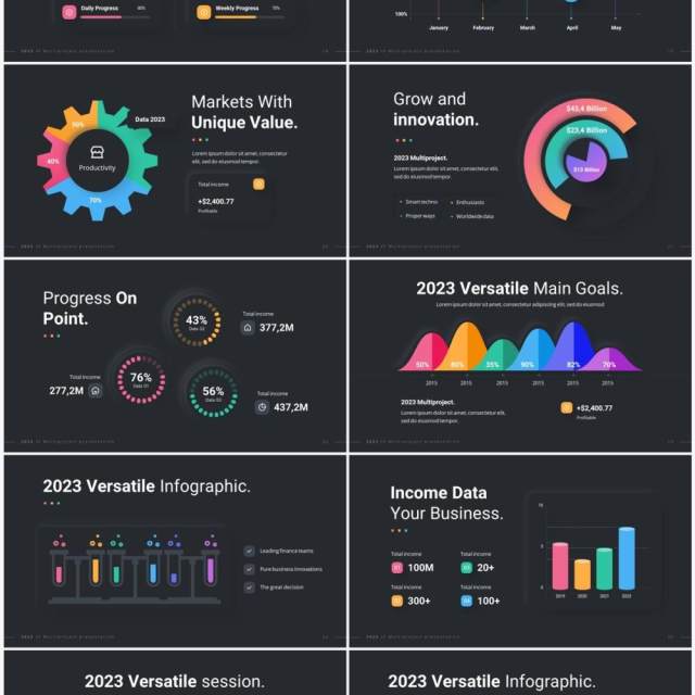 深色创意国外信息图形图表PPT模板幻灯片演示2023 Versatile Infographic Custom Dark 深色创意国外信息图形图表PPT模板幻灯片演示2023 Versatile Infographic Custom Dark