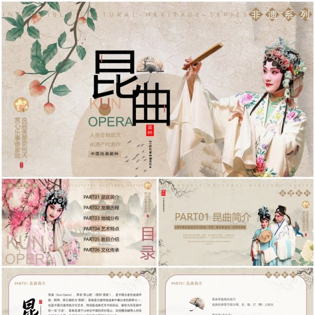 棕色中国风非遗系列之中国昆曲PPT模板 棕色中国风非遗系列之中国昆曲PPT模板