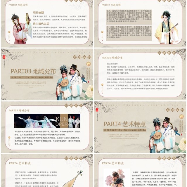 棕色中国风非遗系列之中国昆曲PPT模板 棕色中国风非遗系列之中国昆曲PPT模板