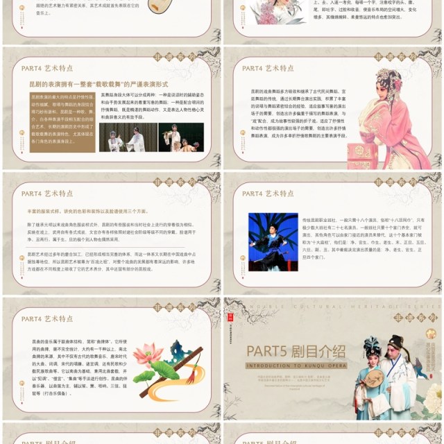 棕色中国风非遗系列之中国昆曲PPT模板 棕色中国风非遗系列之中国昆曲PPT模板