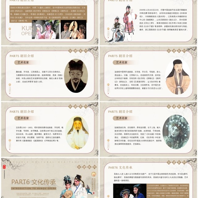 棕色中国风非遗系列之中国昆曲PPT模板 棕色中国风非遗系列之中国昆曲PPT模板