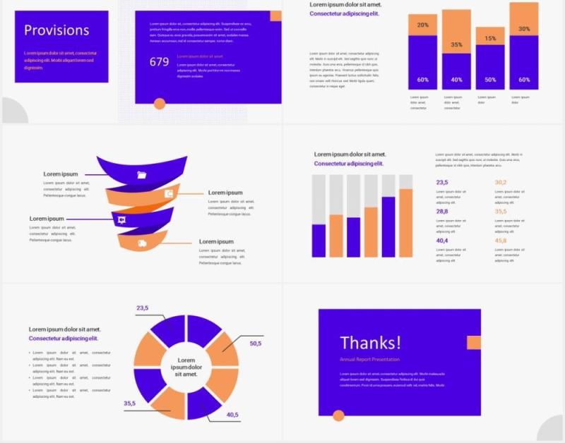 紫色企业年度工作报告图片排版设计PPT模板REPORIO - Annual Report Powerpoint Template