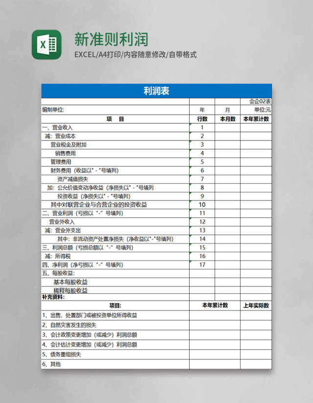 新准则利润表模板