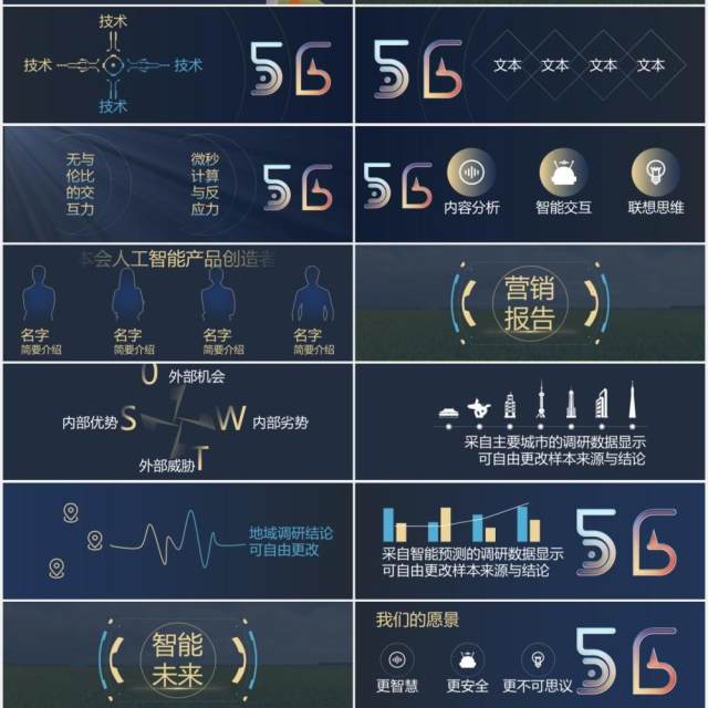 蓝色5G互联网科技人工智能发布会宽屏ppt模板