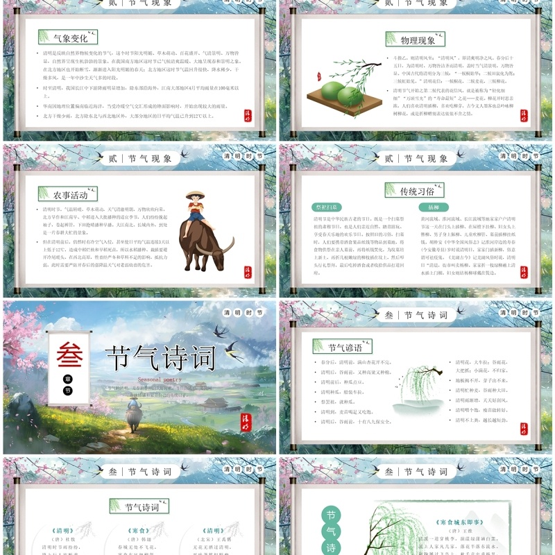 蓝色中国风清明节节气介绍PPT模板