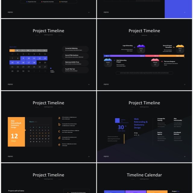 深色公司发展历程时间轴市场分析项目报告PPT模板素材Impress Dark Anmt