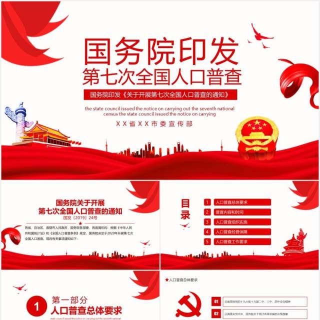 国务院印发第七次全国人口普查的通知动态PPT模板 国务院印发第七次全国人口普查的通知动态PPT模板