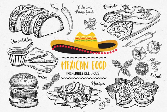 墨西哥食物涂鸦元素矢量素材Mexican Food Elements