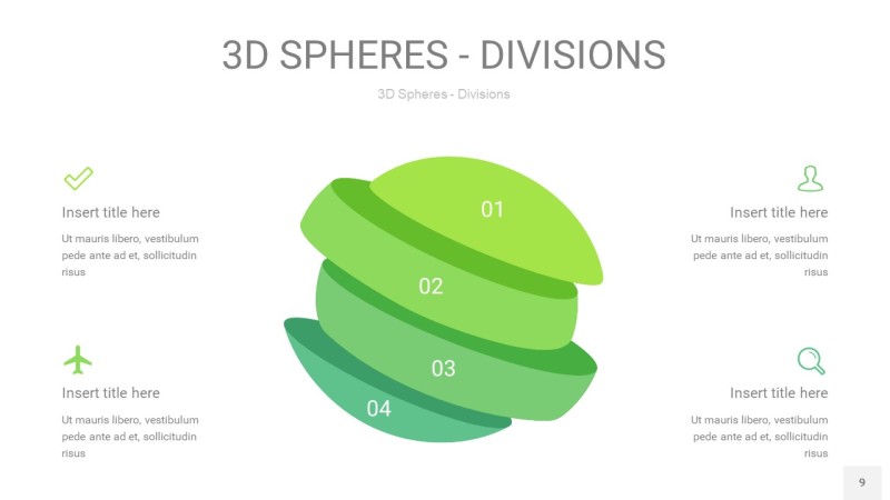 浅绿色3D球体切割PPT信息图9