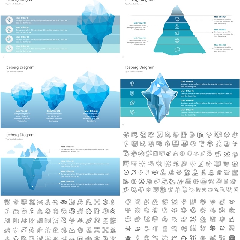 冰山图信息图PPT素材模板Iceberg Diagrams