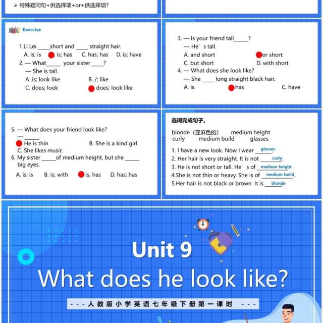 人教版七年级英语下册what does he look like课件PPT模板 人教版七年级英语下册what does he look like课件PPT模板