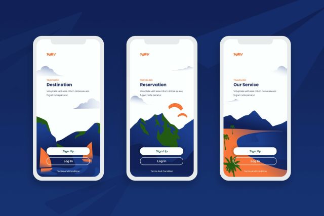 登陆屏幕移动应用程序APP界面风景概念插画Onboarding Screens Mobile App 登陆屏幕移动应用程序APP界面风景概念插画Onboarding Screens Mobile App