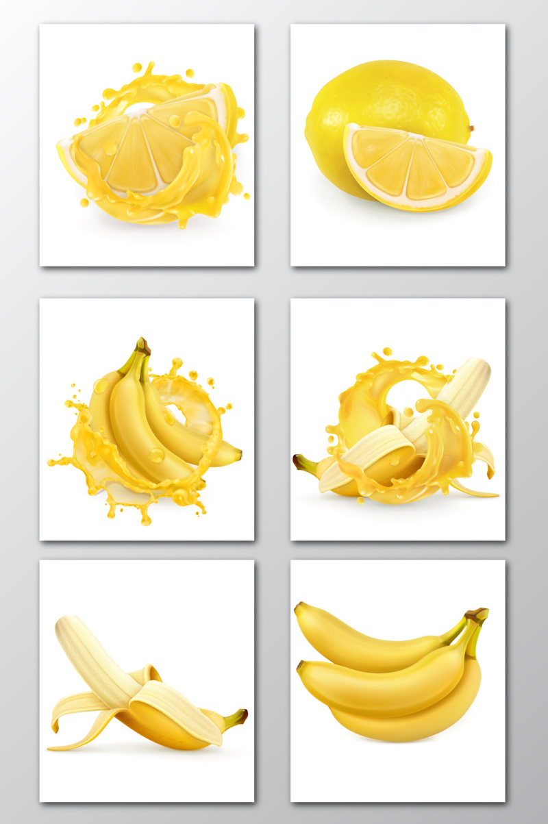 柠檬和香蕉水果实物矢量图