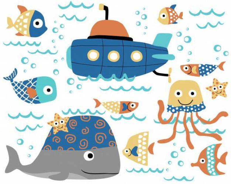 导航海洋动物动画片与潜水艇的