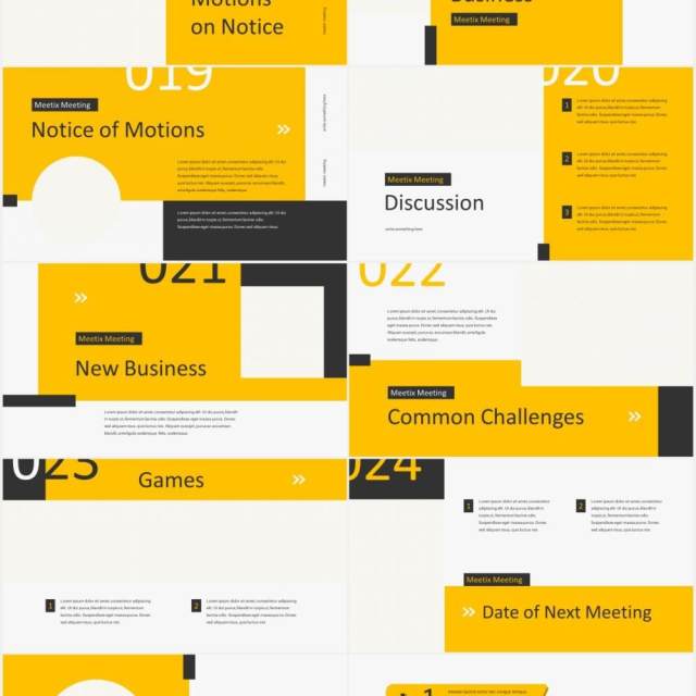 黄色简约公司月度工作会议计划报告图片排版设计PPT模板MEETIX - Monthly Meeting Powerpoint Template