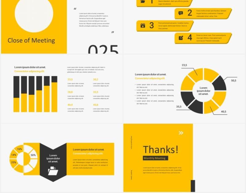 黄色简约公司月度工作会议计划报告图片排版设计PPT模板MEETIX - Monthly Meeting Powerpoint Template