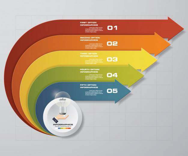 用于数据表示的5个步骤箭头模板。