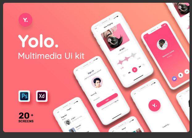 多媒体移动应用程序用户界面工具包Yolo Multimedia Mobile App UI Kit