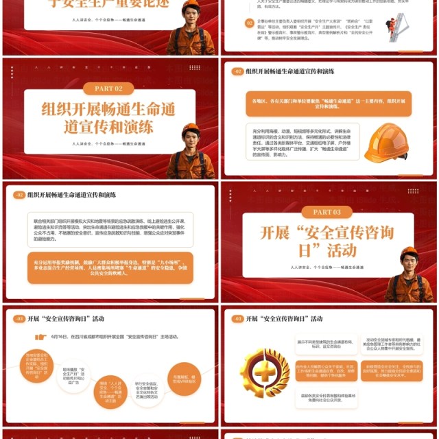 红色简约风人人讲安全个个会应急PPT模板 红色简约风人人讲安全个个会应急PPT模板