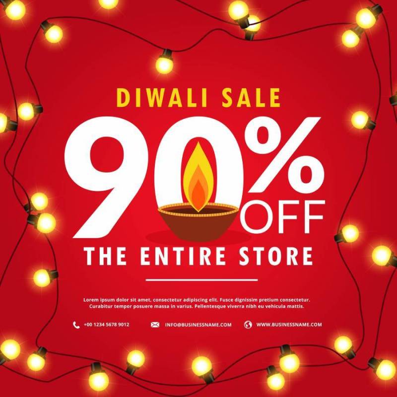 排灯节出售海报和横幅与红色背景上的灯