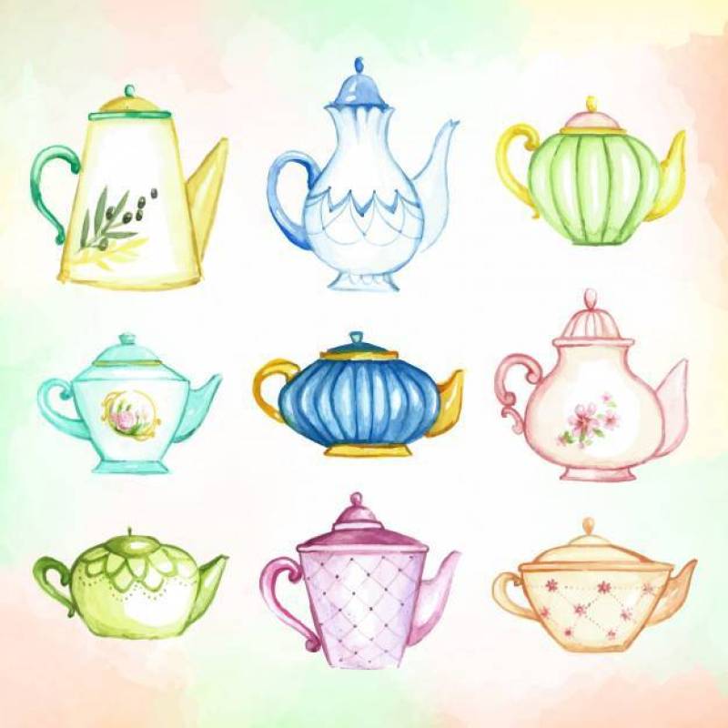 Teapots Watercolor Collection