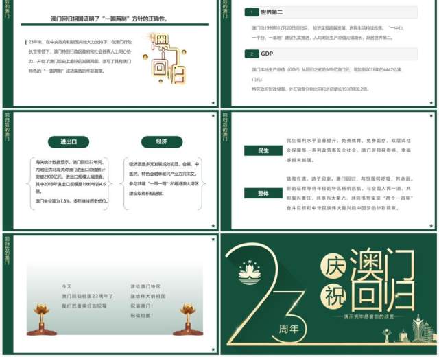 绿色简约风庆祝澳门回归23周年PPT模板 绿色简约风庆祝澳门回归23周年PPT模板