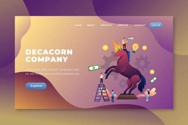 迪康公司psd和ai矢量登录页UI界面插画设计decacorn company psd and ai vector landing page