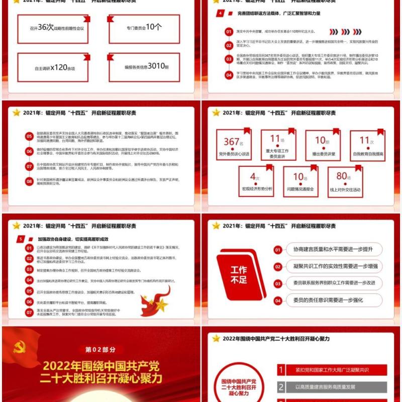 红金简约党政风聚焦全国两会会议报告PPT模板