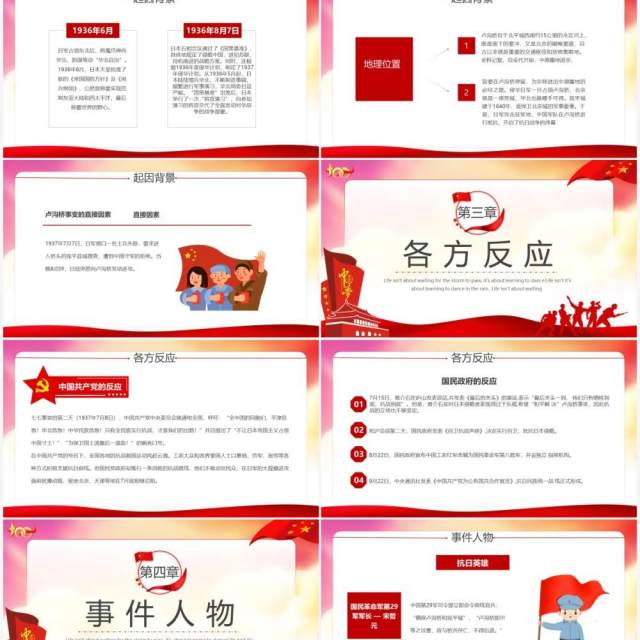红色党政风纪念卢沟桥事变教育宣传PPT模板