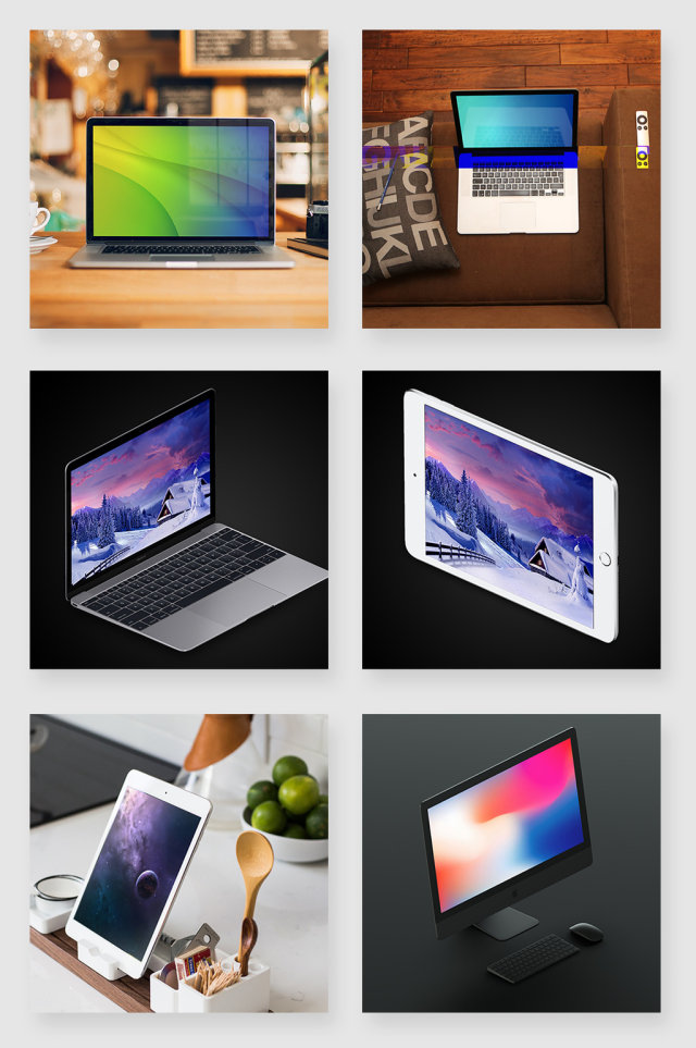 苹果电脑笔记本电子设备办公场景样机素材