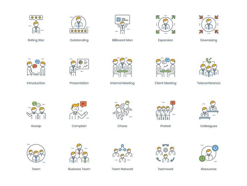 精美制作，现代与创意商务人士图标矢量包。完全可编辑和可定制的图标，适用于各种商业环境。，95商务人士图标