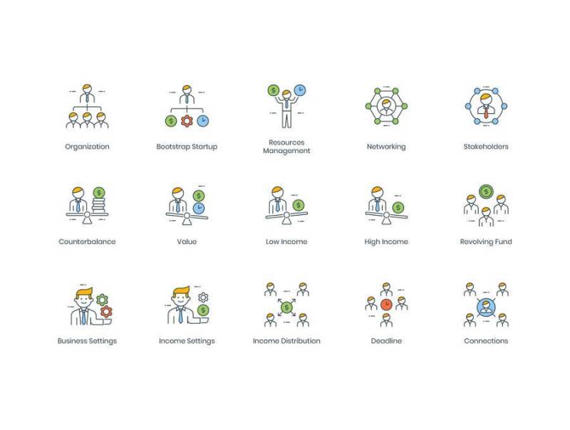 精美制作，现代与创意商务人士图标矢量包。完全可编辑和可定制的图标，适用于各种商业环境。，95商务人士图标