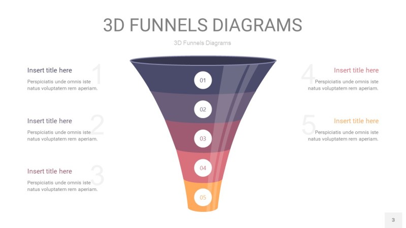 中紫色3D漏斗PPT信息图表3