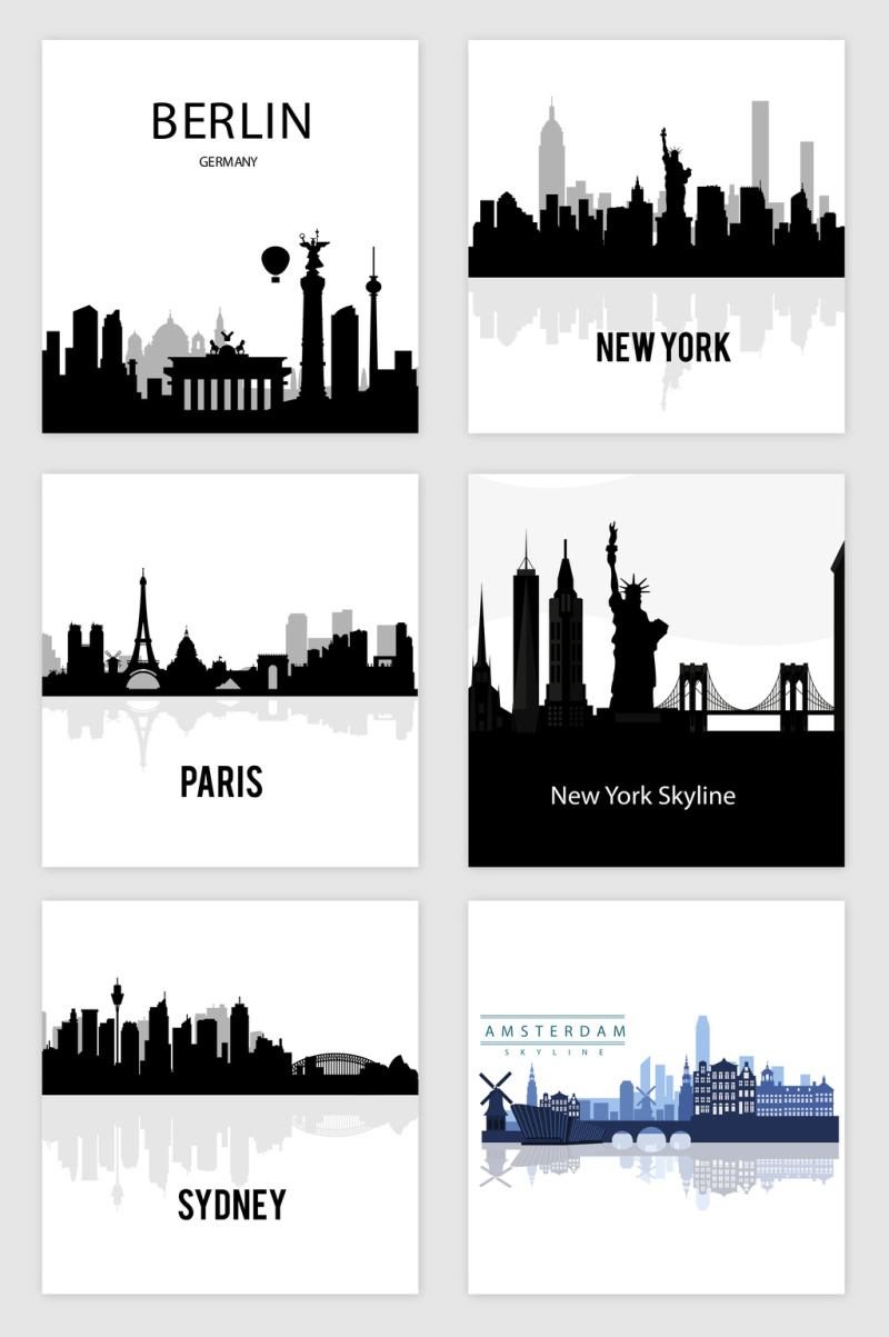 黑色城市剪影矢量素材