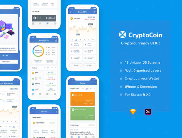 用于Sketch和XD的完美加密货币iOS应用程序UI工具包,CryptoCoin加密货币UI工具包 用于Sketch和XD的完美加密货币iOS应用程序UI工具包,CryptoCoin加密货币UI工具包