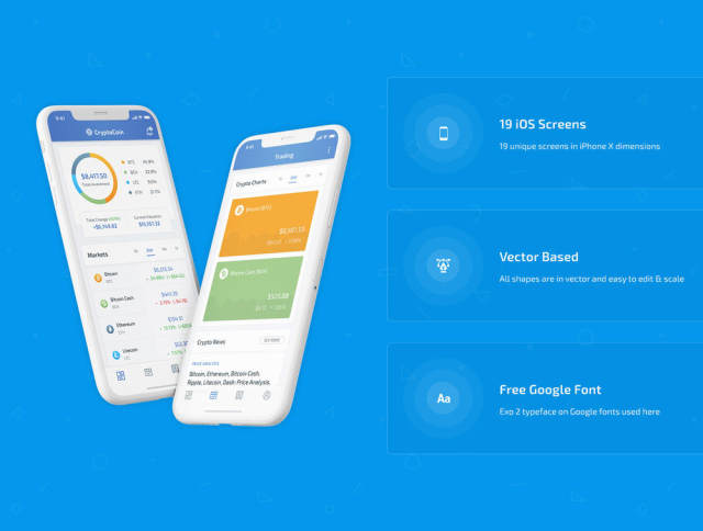 用于Sketch和XD的完美加密货币iOS应用程序UI工具包，CryptoCoin加密货币UI工具包